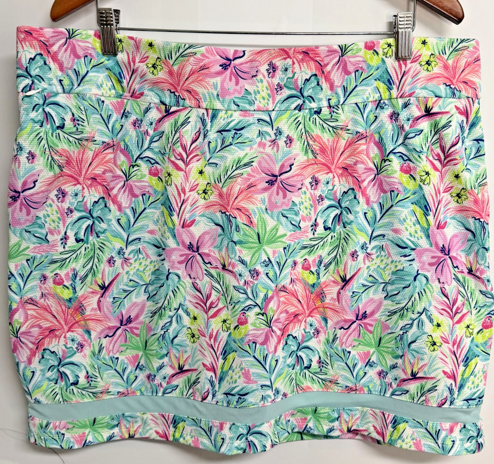 Stella Parker Skort Women 2XL Pink Green Floral Mesh Tropical Athletic Skirt